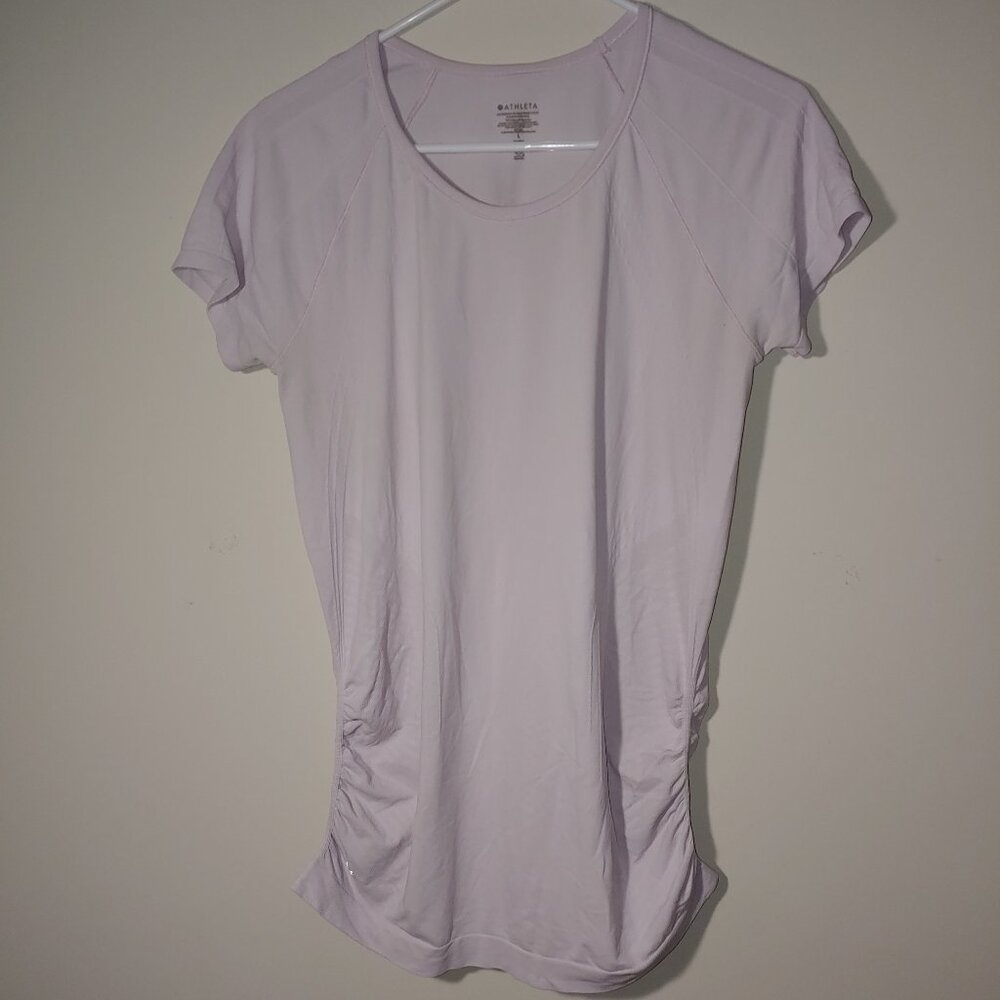 Athleta Ruched Sides Pullover Scoop Neck Lightweight Top Size L Lavender Purple
